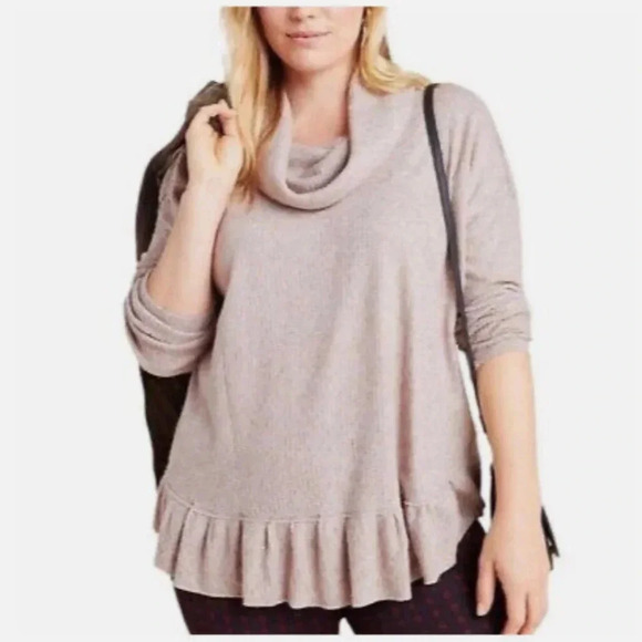 Anthropologie Maeve Addie Ruffled Hacci Pullover Sweater Brown Cream X-Small - Picture 1 of 8